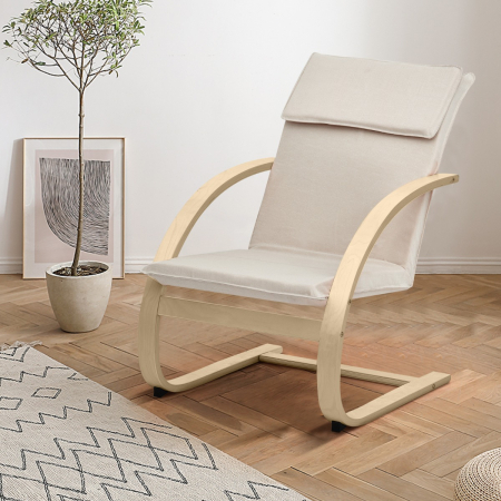 Padded Rocking Armchair with Pillow & Birch Wood Frame
