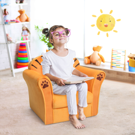 Lion Pattern Kids Armchair with Wooden Frame for Baby Room