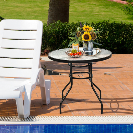 Round Coffee Table with Umbrella Hole for Patio & Garden & Balcony