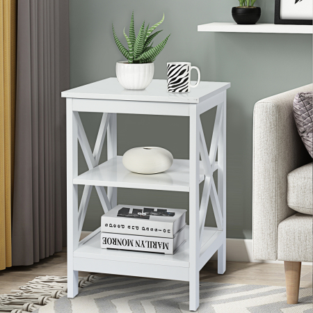 3-Tier X-Design Nightstand Side Table with Stable Structure