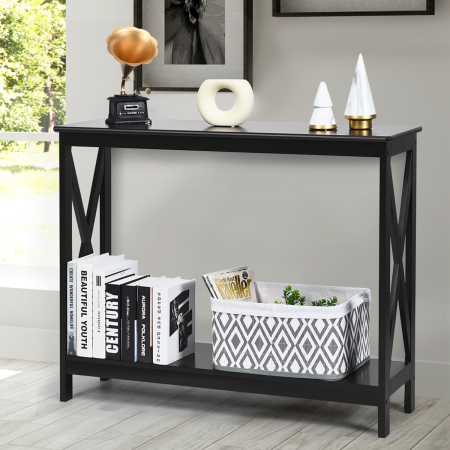 Industrial 2-Tier Narrow Console Table with Storage Shelf for Entryway