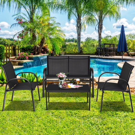 4 Pieces All-Weather Conversation Set for Yard & Poolside