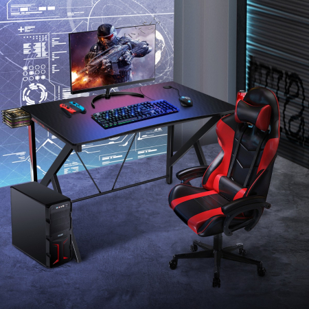 K-shaped Ergonomic Gaming Desk with Video Storage for Home