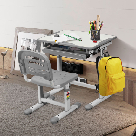 Height-adjustable Desk with Drawer and Hook for Kids