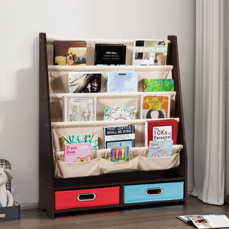 Wood Bookshelf with 2 Storage Boxes for Storing Books