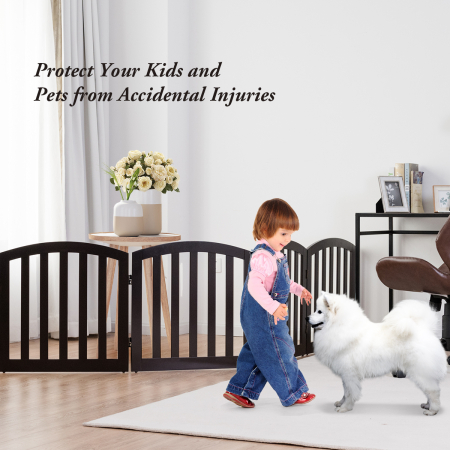 4-Panel Folding Wooden Dog Gate with Anti-Scratch Pads