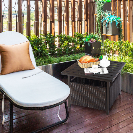 Rattan Coffee Table with Umbrella Hole & Metal Tabletop for Outdoor