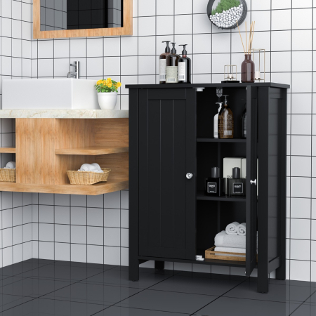 Bathroom Floor Storage Cabinet with Double Door & Adjustable Shelf