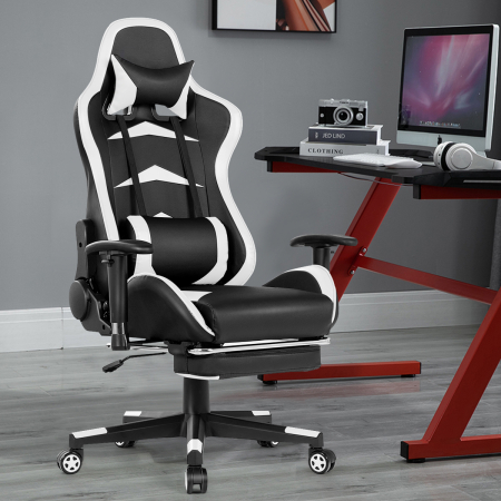 Gaming Chair with Footrest and Massage Lumbar Cushion