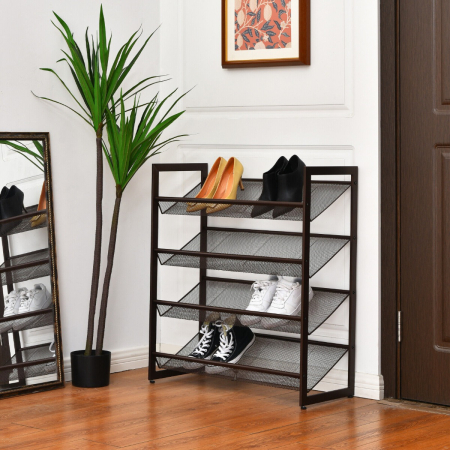 4-Tier Iron Shoe Rack with 2 Placement Modes for Entryway