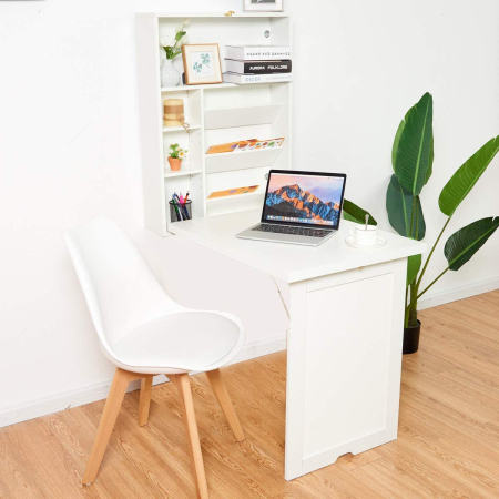 Wall Mounted Fold Out Convertible Desk with Storage Area for Home/Office