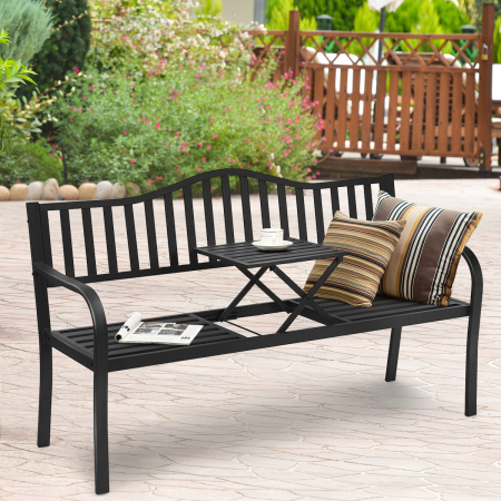 Patio Garden Bench with Foldable Middle Table for Garden