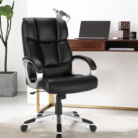 Height Adjustable Leather Executive Chair with Padded Armrest for Office