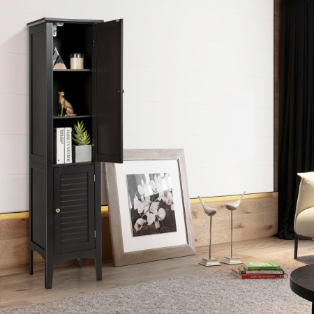 5-Tier Bathroom High Cabinet with 2 Shelves with Doors