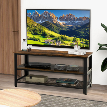 3-Tier TV Stand for 50-Inch Flat Screen TVs with Open Shelves for Living Room