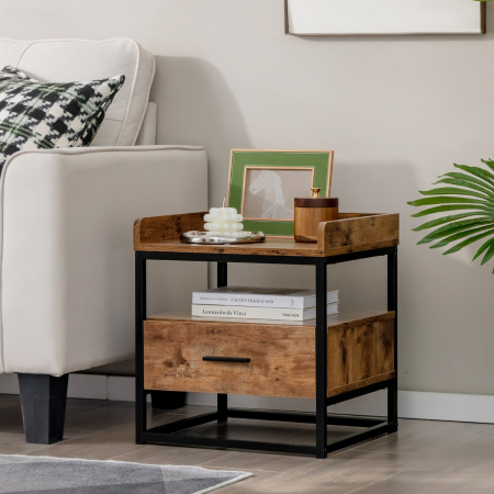 3-tier Nightstand with Raised Top Baffles for Living Room