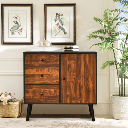 Vintage Wooden Adjustable Storage Cabinet Drawers