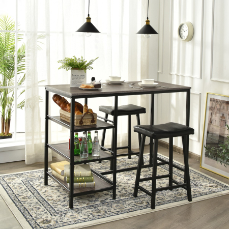 3 Pieces Modern Industrial Dining Table Set with Two Bar Stools