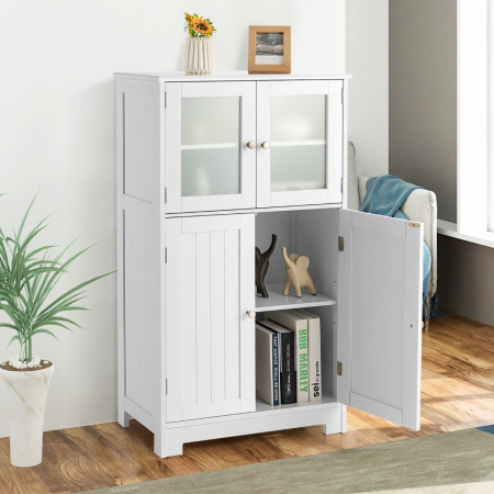 Bathroom Storage Cabinet with Tempered Glass Doors & Adjustable Shelf for Dining Room and Living Room