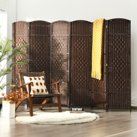 6-Panel Folding Screen Room Divider with Hand-woven Rattan