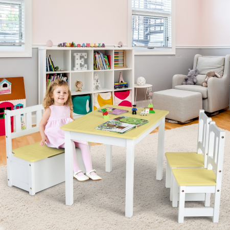 Children Activity Table with 2 Chairs and 1 Storage Bench