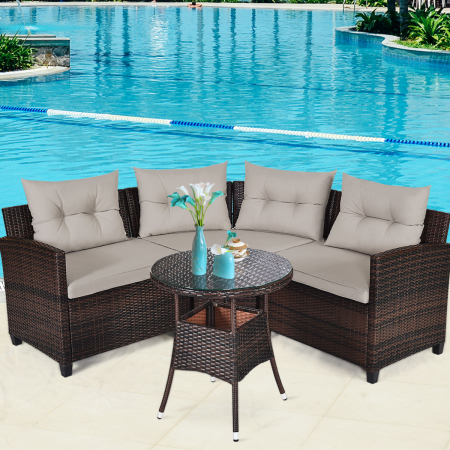 4-Piece Patio Wicker Furniture Set with Cushion