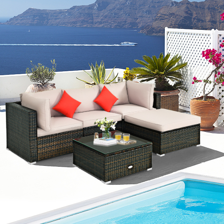 5-Piece Outdoor Sectional Sofa Set with Non-slip Foot Pads for Yard