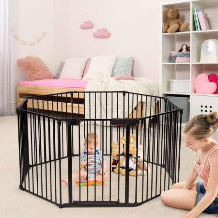 Wide Baby Safety Gate with 8-Panel Fence for Toddler