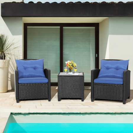 3 Pieces Outdoor Wicker Sofa Set with cushion for Backyard