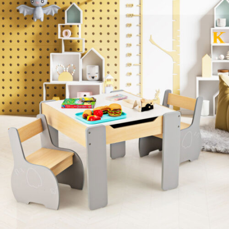 4-in-1 Wooden Kids Activity Table and Chair Set for Drawing & Studying