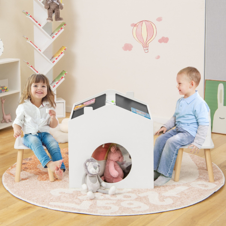 3 Pieces Kids Wooden Table and Chair Set with Chalkboards for Toddlers
