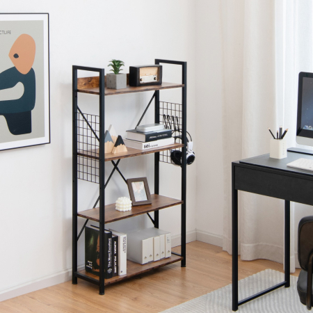 4 -Tier Industrial Bookshelf Open Storage Bookcase Display Shelf for Home Office
