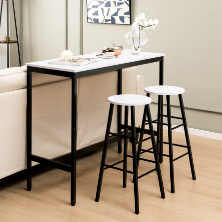 3-piece Bar Table Set with 2 Round Stools & Space Saving Design