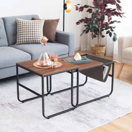 2 Pieces Modern Industrial Nesting Coffee Table Set