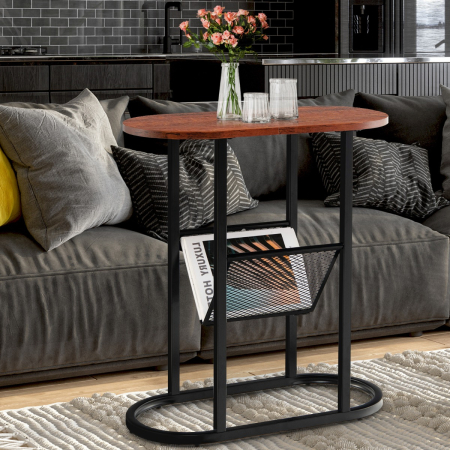 2-Tier Industrial Side Table with Mesh Shelf & Steel Frame