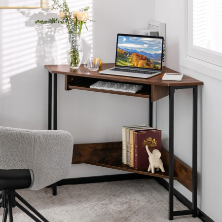 Corner Desk with Keyboard Tray for Small Space