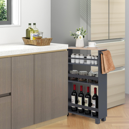4-Tier Slim Storage Cart with Bars for Kitchen & Bathroom