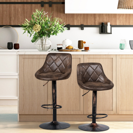 Set of 2 Height Adjustable Leather Bar Stool with Footrest