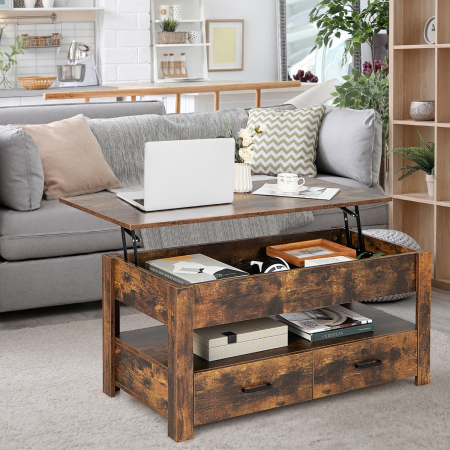 Lift Top Coffee Table with Enclosed Compartment & Drawers