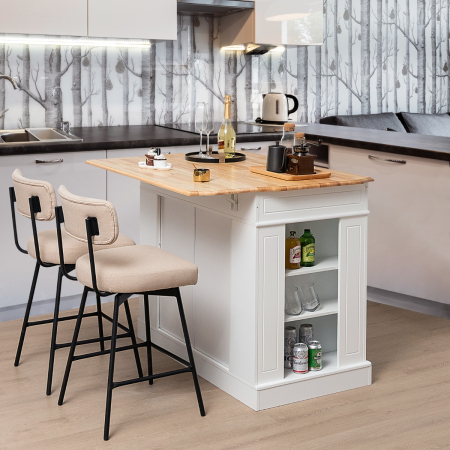 Kitchen Island with Drop Leaf Countertop & 3-Level Adjustable Shelves