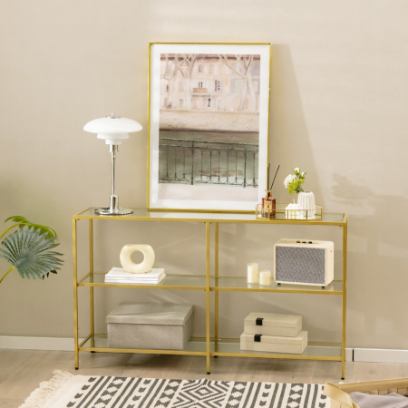 3-tier Glass Console Side Table with Tempered Glass Shelf for Hallway/Living Room