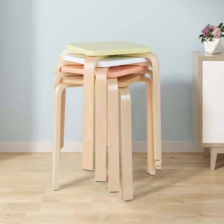 4 Pieces Colorful Stackable Square Stools with Painted Surface
