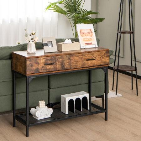 Industrial Behind Couch Table with Drawer & with Anti-Tipping Kit
