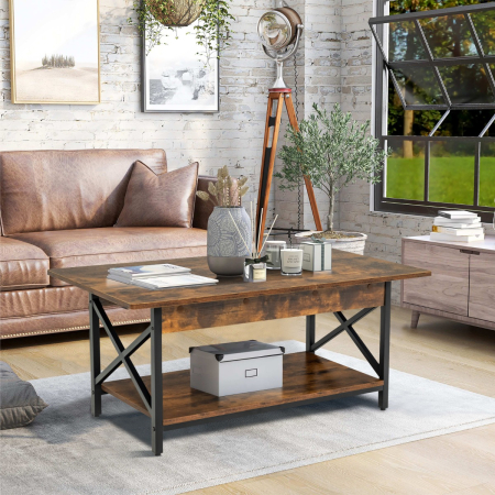 2-Tier Coffee Table with Storage for Living Room