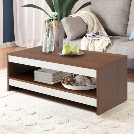 Wood 2-Tier Rectangular Coffee Table for Living Room