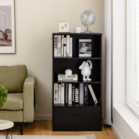 Wood Bookcase with Storage Drawer for Living Room