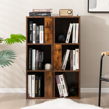 Freestanding 3-tier Bookshelf with 6 Compartments for Living Room/Bedroom