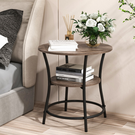 2-Tier Round End Table with Open Storage Shelf for Living Room