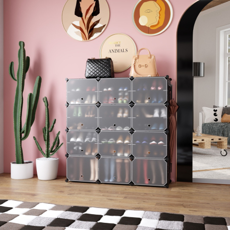 12-Cube Shoe Storage Cabinet with Removable Shelf for Hallway