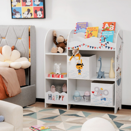 Bookshelf Toy Storage Box Display Shelf with Storage Bin for Kids
